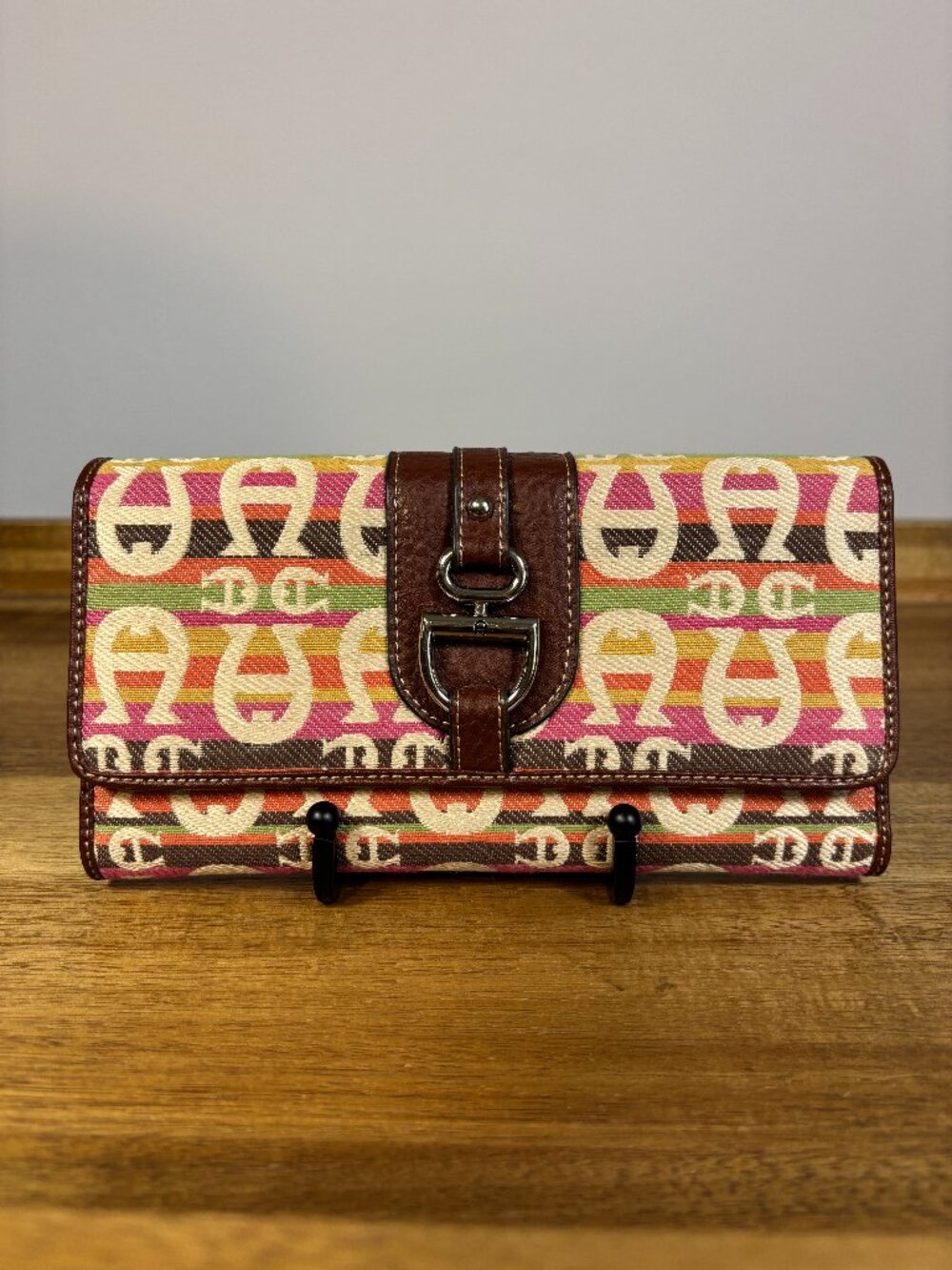 Vintage Etienne Aigner Multicolor Brown Leather Monogram Wallet